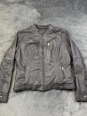 Premium Grey Faux Leather Café Racer Biker Jacket